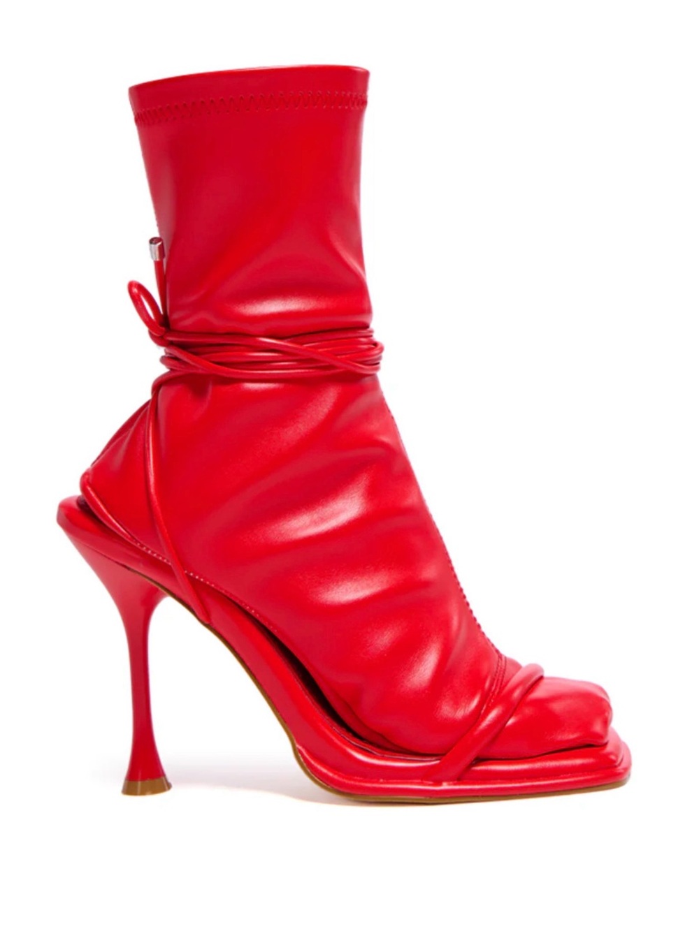 Azalea Wang Red Futuristic Sock Boot with Tie Detail sz 6.5